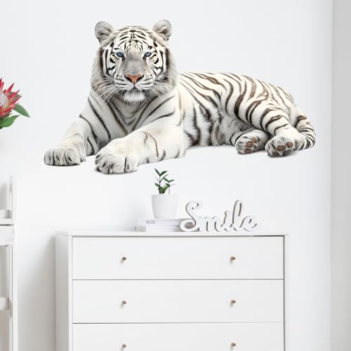Vinilo decorativo tigre blanco reposado para pared 60x44 cm miniatura 1