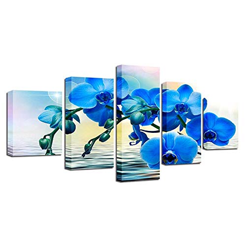 Impression sur toile 5 pièces fleur bleue déco moderne de salon