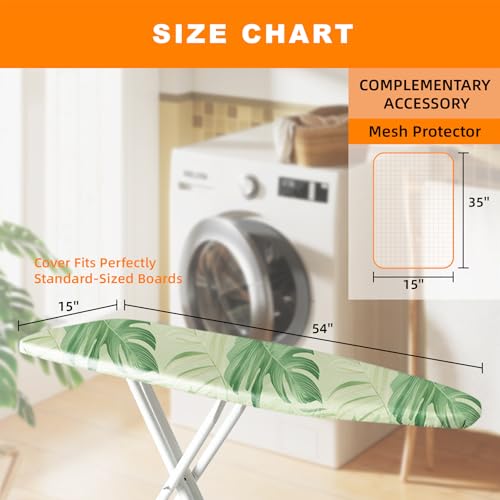 Image of Ironing Board Cover 15x54 Inch- Standard Cotton Cover with Strong Elastic Edge & Stain Resistant Surface (Leave, 15 inch x 54 inch)
