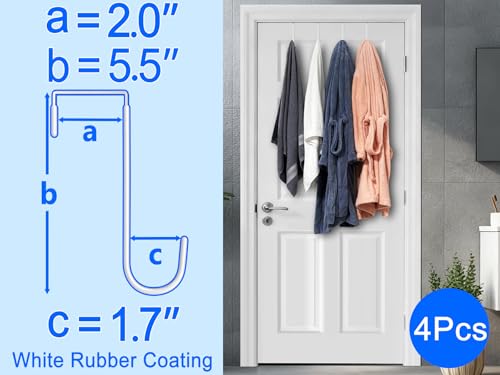Mars-Rock Over The Door Metal Hooks with Plastic Coating 5.5\" Fit 0.5\" to 2\" Wide Door 4 Pcs Heavy Duty Single Towel Robe Rack Wreath Bathroom Shower Hanger Shoe Organizer Ironing Board Short White - Thumbnail 2