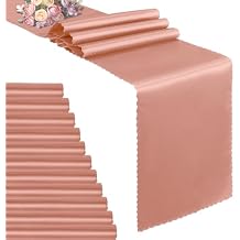 VACVELT 12 Pack Satin Table Runners 12 x 108 Inches Long, Rose Gold Table Runners Wedding Table Runner Decorations, Bright Smooth Table Runners for Birthday Party Banquet Graduation Engagements