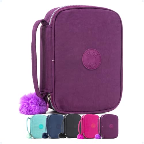 Estojo Escolar Feminino Masculino Grande Box Ziper Resistente Escolar Papelaria Fofa Infantil Unissex Com Organizador De Lápis Canetas Marcadores Lapiseiras Borrachas Apontadores, ROXO