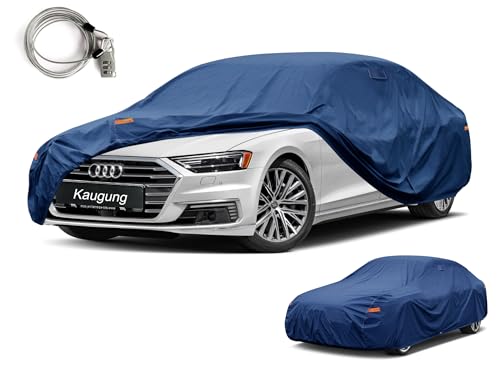 Image of Kaugung Custom Fit Sedan Car Cover for Audi A8 RS8 S8, Heavy Duty Waterproof All Weather Outdoor Protection, Breathable Full Exterior Cover with Vent, Rain Sun Snow UV Proof