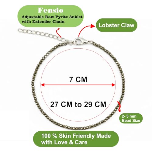 Image of Fensio Certified Raw Pyrite Anklet | Money Magnet Stone for Wealth, Protection & Positive Energy | Healing Crystal Spiritual Jewellery | Comfortable & Adjustable Fit | Best Gift Item for Women & Girls