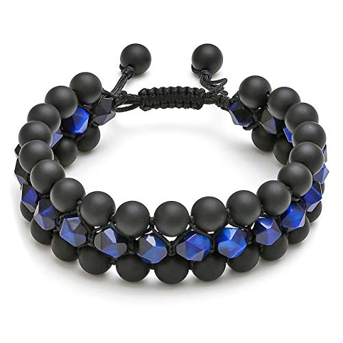 Jovivi Beads Chakra Bracelet Triple Layered Blue Tigers Eye Gemstone Black Onyx Natural Yoga Beads Healing Energy Crystals Stretch Bracelets #TOP15
