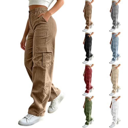 Corduroy Pants Women Fall Winter Baggy Casual High Waisted Cargo Pants - image 1