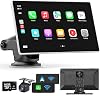 Pantalla Carplay inalámbrica de 9" para auto, con cámara frontal 4K y cámara de reversa 1080P, Carplay y Android Auto con DVR, navegación GPS, Mirror Link, Bluetooth, FM, Siri 2