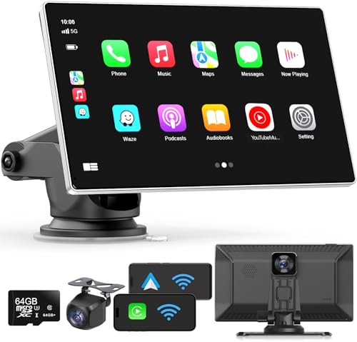 Portable Apple Carplay Screen for Car, 9" Wireless Apple Carplay & Android Auto,4K Dash Cam,1080p Backup Camera DVR,Car Audio Receivers GPS Navigation Mirror Link, Bluetooth,FM, Siri by Madoec - Used condition - CA$140.78