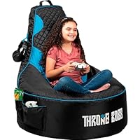 Throne Boss Gaming Bean Bag Chair for Kids with High Back – Floor Gaming Chair, Easy to Clean Oxford 420D Fabric, Large Side Pockets, Headphone Hanger – Cover ONLY Add 200 Liters Beans (Blue)
