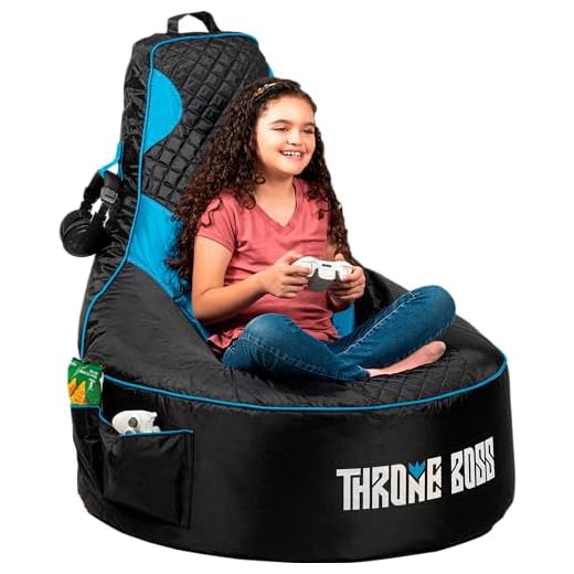 Throne Boss Gaming Bean Bag Chair for Kids with High Back – Floor Gaming Chair, Easy to Clean Oxford 420D Fabric, Large Side Pockets, Headphone Hanger – Cover ONLY Add 200 Liters Beans (Blue)