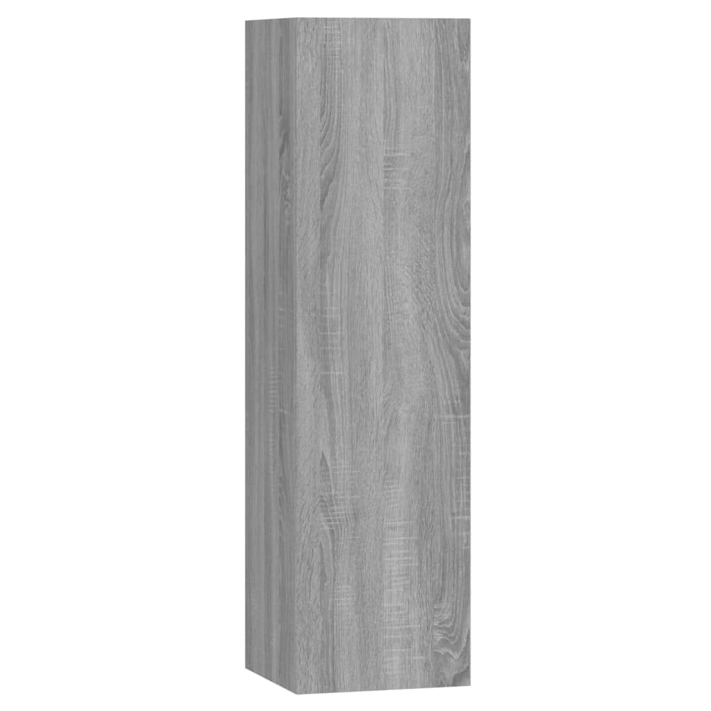 7-TLG. TV-Schrank-Set, Grau Sonoma, Holzwerkstoff, Wandmontage, Modernes Media Center für Wohnzimmer, Schlafzimmer, Viel Stauraum