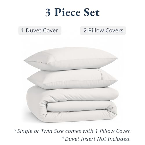 LANE LINEN 100% Organic Cotton Duvet Cover King Size, White 3-Piece Bedding Set, Soft Breathable Fabric, Includes 1 Duvet Cover 230 x 220 cm and 2 Pillow Shams - Comforter Not Included - Image 4
