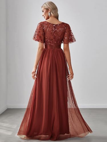 Image of Ever-Pretty Sequin Formal Prom Dresses for Women Ruffle Sleeves Empire Waist A-Line Long Mother of Bride Dress 00904