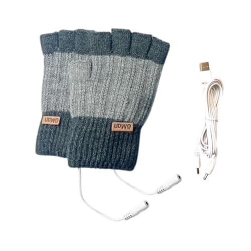 USB Heated Gloves Fingerless Electric Heating for Computer Gaming Office Work Typing Winter Hand Warmers- Gray3