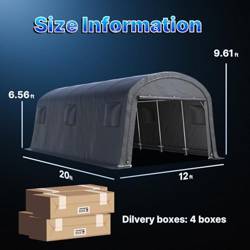 ADVANCE OUTDOOR 13x20 ft Large Space Garage Tent Carports with 2 Roll up Doors & Vents Outdoor Portable Storage Shelter for Vehicle Truck Boat Anti-UV Snow Resistant Waterproof, Gray - Thumbnail 3