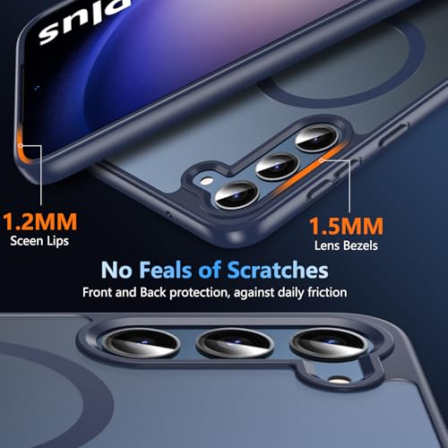 Image of OWKEY for Samsung Galaxy S23 Plus Case 6.6'', Magnetic S23 Plus Case Compatible with Magsafe, [Military Grade Shockproof] Translucent Back Slim Bumper Cover Phone Case, Blue