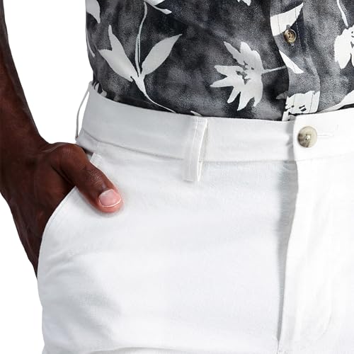 Kenneth Cole REACTION Men's Slim Fit Casual Linen Chino Pant, White4