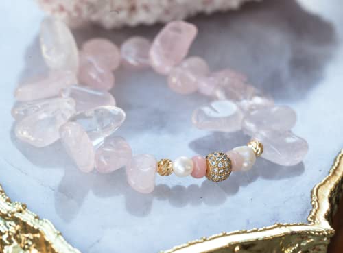 Image of Queen of Hearts bracelet with Rose Quartz - Healing Crystal Jewelry for Love + Self Love + Romantic Love + Relationships