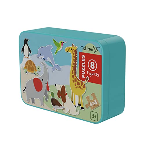 Colifree - Puzzle 3 años Madera, Pack 8 Figuras en Caja de Metal, Regalo niños o niñas 2 3 años, Rompecabezas Educativo Infantil Cover