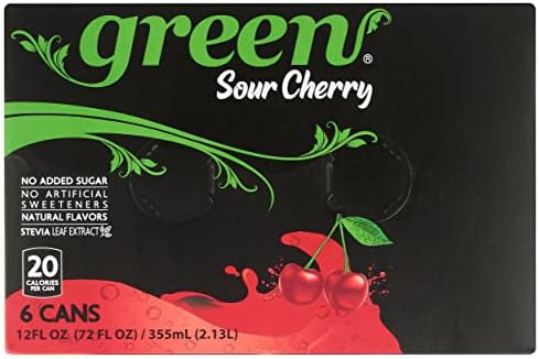 Green Cola Soda Sparkling Sour Cherry with Real Fruit Juice, Naturally Sweetened, No Artificial Sweeteners, Natural Flavors, 66.9 Fluid Ounce (Pack of 4)