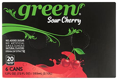 Green Cola Soda Sparkling Sour Cherry with Real Fruit Juice, Naturally Sweetened, No Artificial Sweeteners, Natural Flavors, 66.9 Fluid Ounce (Pack of 4)