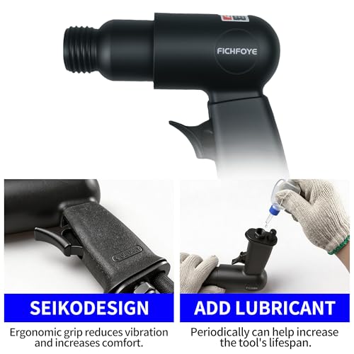 FICHFOYE Air Chisel Hammer 4500 BPM - Professional pneumatic demolition tool with 4-piece chisel set, anti-vibration handle, alloy steel construction for automotive repair