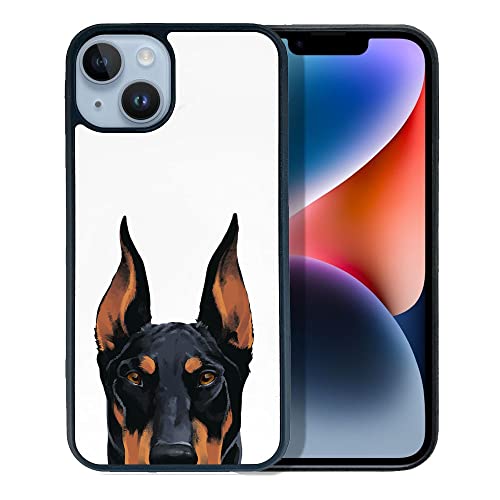 FINCIBO Anti-Scratch Soft Rubber Protective Shockproof Slim Case Cover Compatible with Apple iPhone 14 6.1 inch 2022 - Black Rust Doberman Pinscher Dog