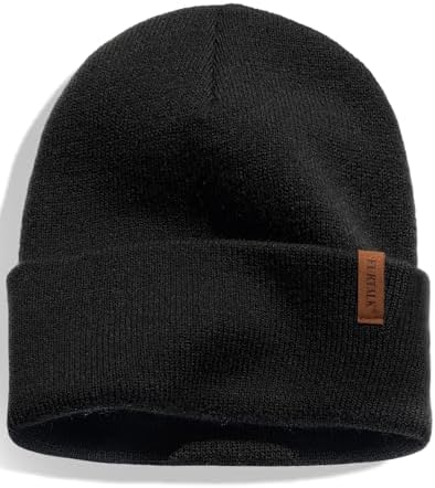 FURTALK Unisex Cuffed Beanie Thick Double Knit Winter Skull Cap Black