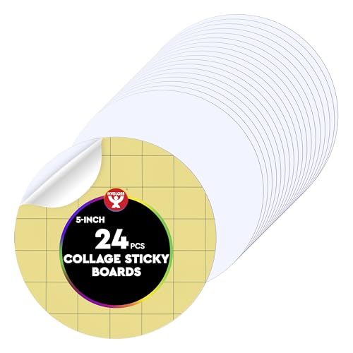 Image of Hygloss Sticky Circle Craft Boards - 24 Pack 5-Inch Self Stick Collage Boards for Kids - Peel & Stick Mounting Boards for Art Projects, School Crafts, Classrooms, and DIY Displays