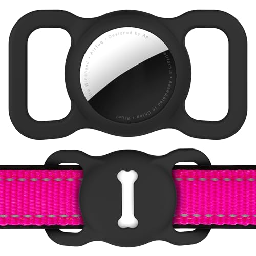 Hundehalsband Halter für AirTag, Air Tag Hund GPS Hülle, Silikon Anti-Lost Haustier Tracker Halsband Wasserdicht Anhänger und Leicht, Kompakte Größe, GPS Schutzhüllen Zubehör Heimtiertracker, Schwarz