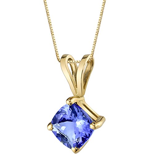 Peora Tanzanite Pendant In 14 Karat Yellow Gold, Natural Gemstone Solitaire, Cushion Cut, 6Mm, 1 Carat Total #TOP13