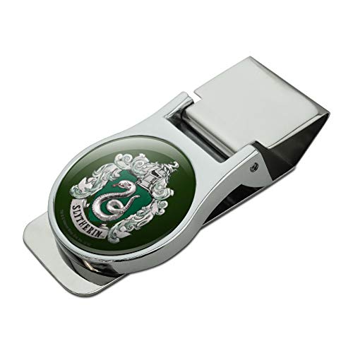 Harry Potter Slytherin Painted Crest Satin Chrome Plated Metal Money Clip