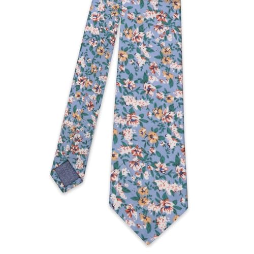 Image of Cotton Floral Ties for Men 2.76 inch Men's Skinny Tie Linen Flower Printed Neck Tie for Wedding Dating Party