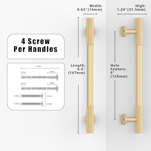 Image of 10 Pack Brushed Gold Cabinet Pulls 5 Inch(128mm) Kitchen Cabinet Handles Cabinet Hardware for Drawer Pulls