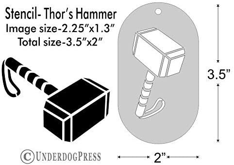 Stencil- Thor's Hammer, 2.25x1.3 Inch Image on 3.5x2 Border, Size 1