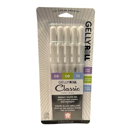 SAKURA Gelly Roll bolígrafos de gel, punta variada, tinta blanca, pack de 5 miniatura 1