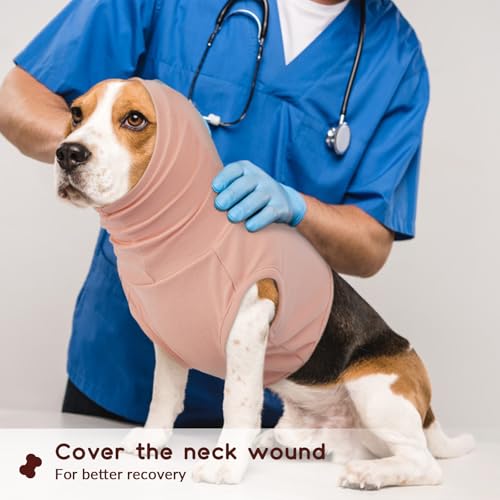 PUMYPOREITY Hundebody Nach Op, Ohrenschutz Hund Blutohr Hunde Body Shirt mit Hals Hundeohrschmerzen Hunde Ohrenschutz Silvester Beruhigungsweste(Hautrosa, XL)