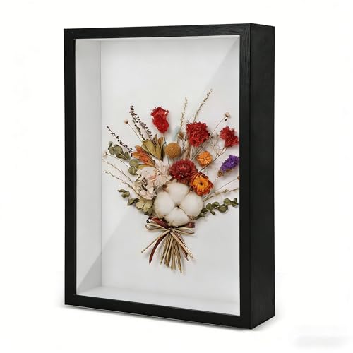 3D Shadow Box Frame, 23 x 32 x 3 cm Deep Picture Frames Box Display, Wooden Deep Photo Frame Box for Crafts Memorabilia Flowers Tickets Medals (Black)