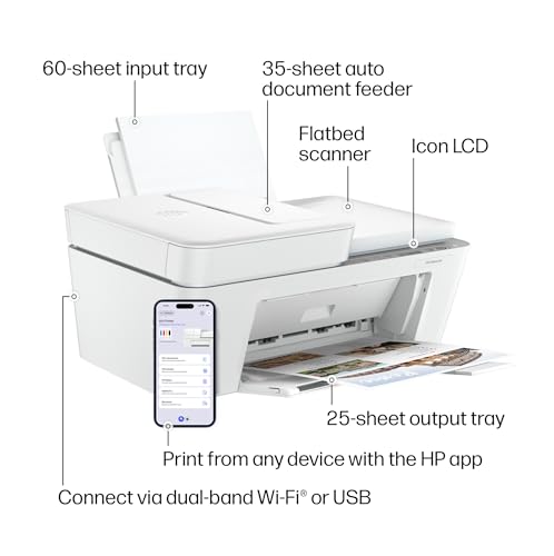 Image of HP DeskJet 4327 Wireless All-in-One Color Inkjet Printer, Scanner, Copier, 6 Month Trial of Instant Ink Included, AI-Capable (B3ZF6A)