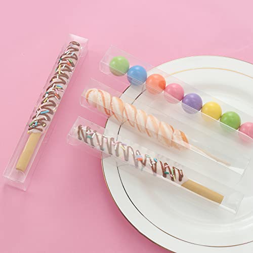 COTOPHER 60 Pcs Clear Pretzel Rod Boxes 1x1x8 Inches Chocolate Covered