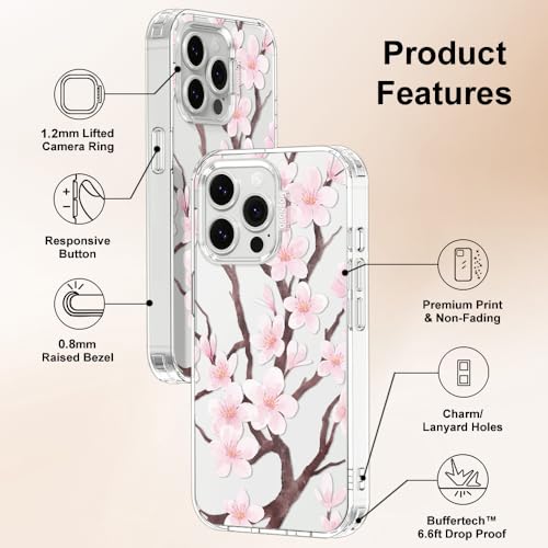 MOSNOVO Case for iPhone 13 Pro, [Buffertech 6.6ft Military-Grade Drop Protection] [Anti Peel Off Tech] Clear TPU Bumper Phone Case Cover Design - Cherry Blossom Floral by MOSNOVO - Used condition - Image 6