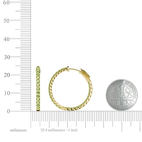 Round Peridot 1 5/8 Ctw Inside-Out Women Hoop Earrings 14K Yellow Gold #TOP3