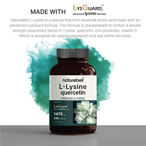 L-Lysine 1000Mg + Quercetin 250Mg Supplement, 240 Capsules, Free Form, 4-In-1 Lysine Complex, Quercetin With Vitamin C And Zinc | Immune Support | Promote Lips & Skin Health #TOP4