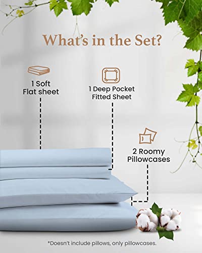 Olympic Queen Sheets Set - 100% Egyptian Cotton - Luxury 600 Thread Count - 4 Pc Super Queen - Soft And Breathable - Snug Fit - 16" Deep Pocket Fitted Sheet, 2 Pillowcases & 1 Flat Sheet, Light Blue #TOP2