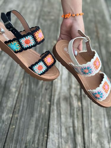 Forever Link Women's Flat Ankle Strap Crochet Sandals4