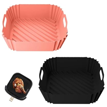 Venforze Silikonform für Heißluftfritteuse Zubehör, 2 Stück Silikon für Luftfritteuse Mit Verbesserten Rillen 21cm Dicker 200g, Ersatz für Schwefelpapier für Fritteusen 5L-7L