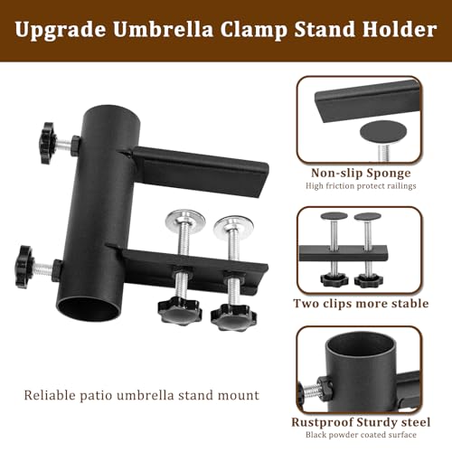 Abrazadera para sombrilla de patio con clip de metal pesado y soporte ajustable anticaídas 4