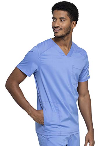 Cherokee Men's V-Neck Scrub Top With Mesh Yoke And Side Panels For Extra Breathability Ww603, Xs, Ciel Blue #TOP4