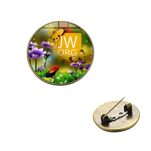 JW.ORG - Broche das Testemunhas de Jeová, colar artesanal, padrão artístico de cristal, cabochão redondo, alfinetes de lapela redondos, presente para membros da organização, 20 mm, zinco