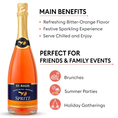 Image of ST. REGIS Non-Alcoholic Orange Spritz Beverage, 25.4 fl oz, 4-Pack, Low Calorie, Low Sugar, Orange Bitter Sweet, Product of Spain